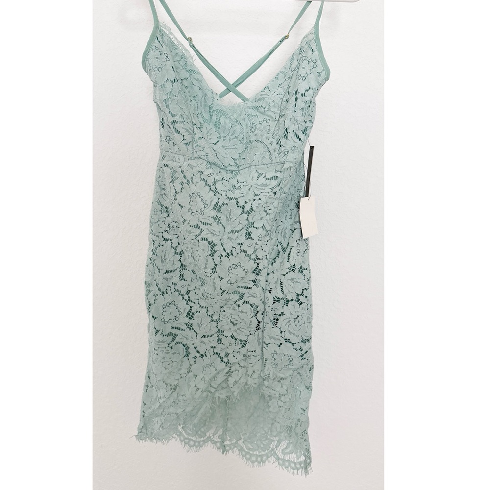 Lulu's Mint Green Lace Slip Dress with Scalloped Hem